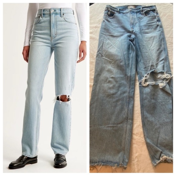 Abercrombie & Fitch The 90's Straight Ultra High Rise distressed 16972 - Picture 1 of 15